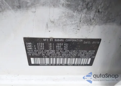 2019 Subaru Impreza 2.0I Sport из США, поврежденный, VIN 4S3GKAM60K3611631